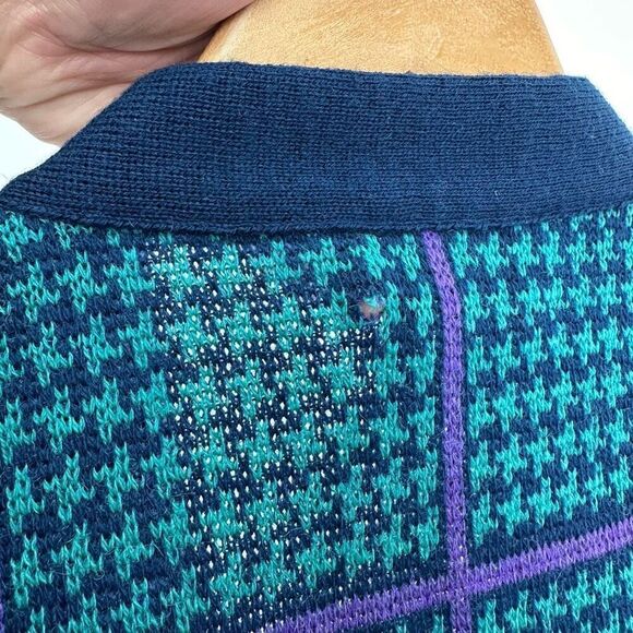 Pendleton Women’s Rare 80s 90s Teal Navy Purple Houndstooth Checker Sweater Vest - Picture 6 of 8